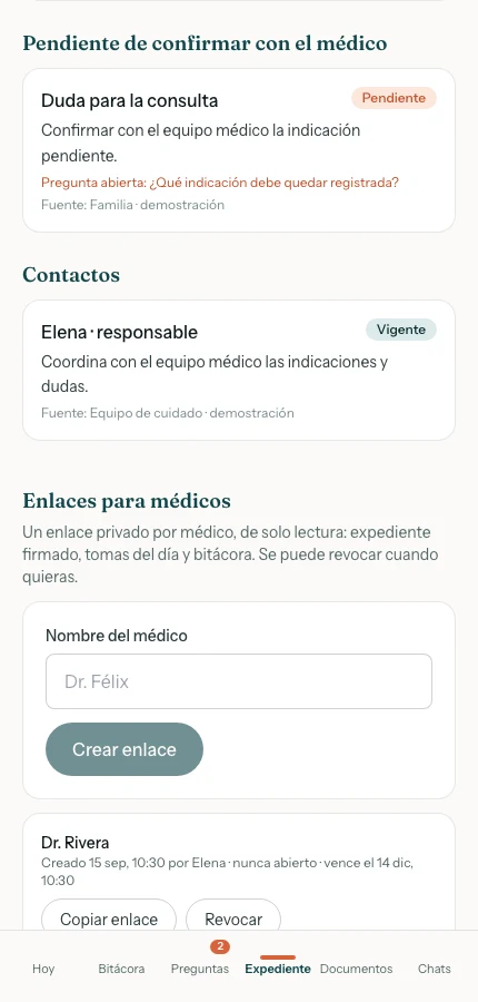 Pantalla de Compartir y revisar. Todos los datos son ficticios. Toca la captura para ampliarla.